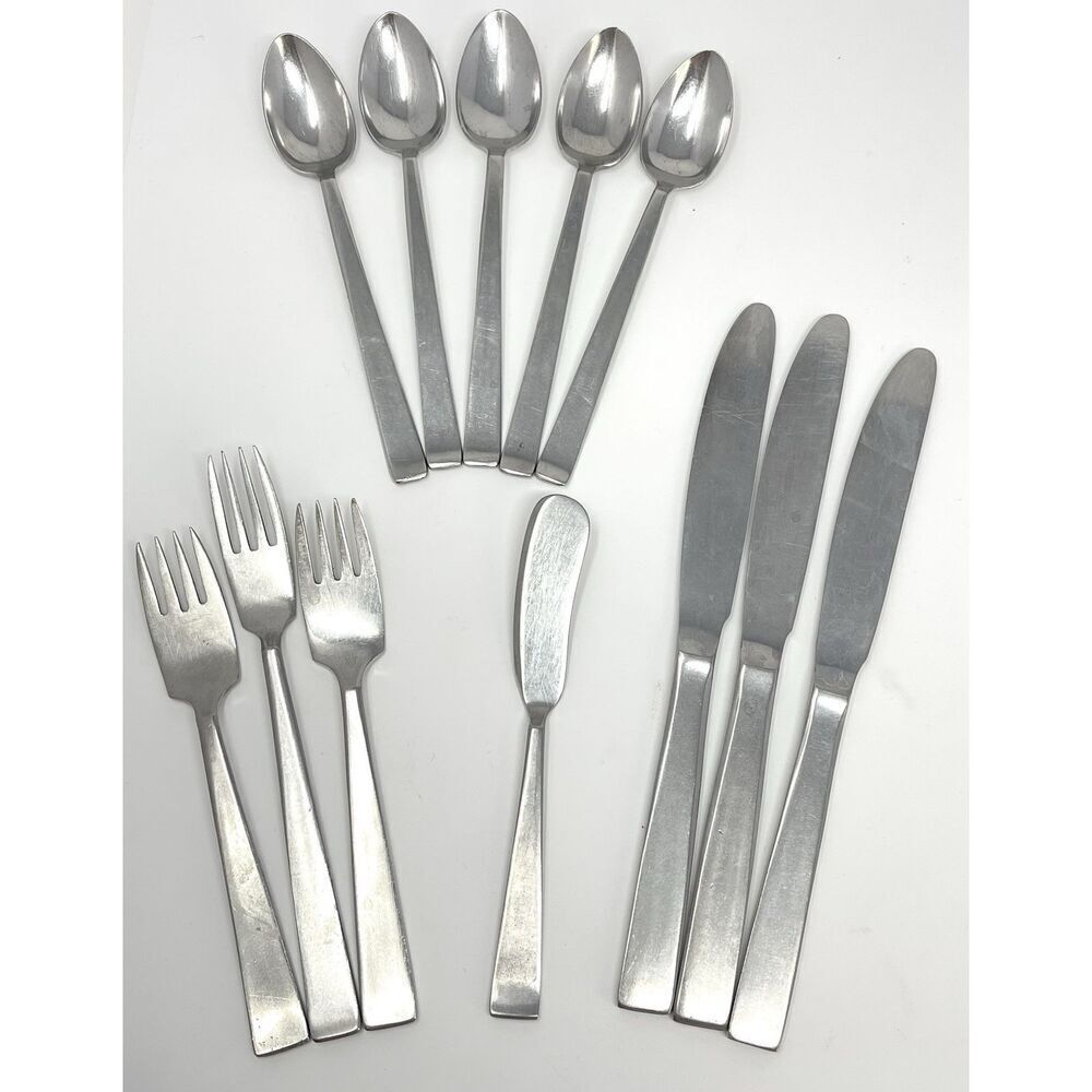 SOLA CORA Flatware Lot MCM HOLLAND STAINLESS STEEL Set Of 12 Forks Knives Spoons